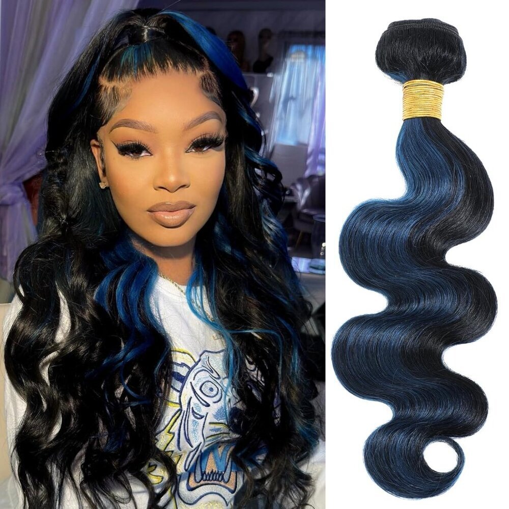 Human Hair Bundle 12a Body Wave 18 Inch Blue Highlight Wavy Thick Sew In